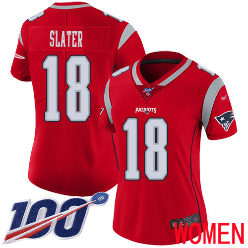 New England Patriots Football #18 100th Season Inverted Limited Red Women Matthew Slater NFL Jersey